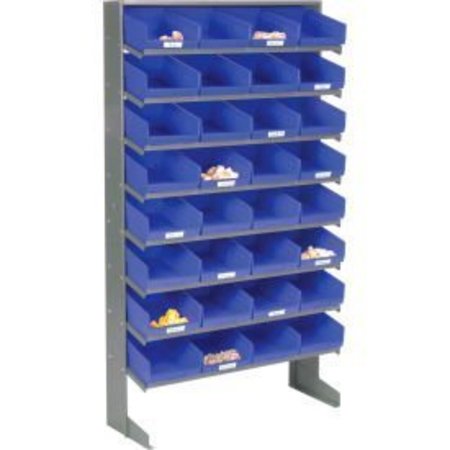 GLOBAL EQUIPMENT 8 Shelf Floor Pick Rack - 32 Blue Plastic Shelf Bins 8 Inch Wide 33x12x61 603425BL